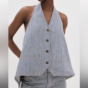 Lioness Hills Halter Top - Striped Denim Backless Top